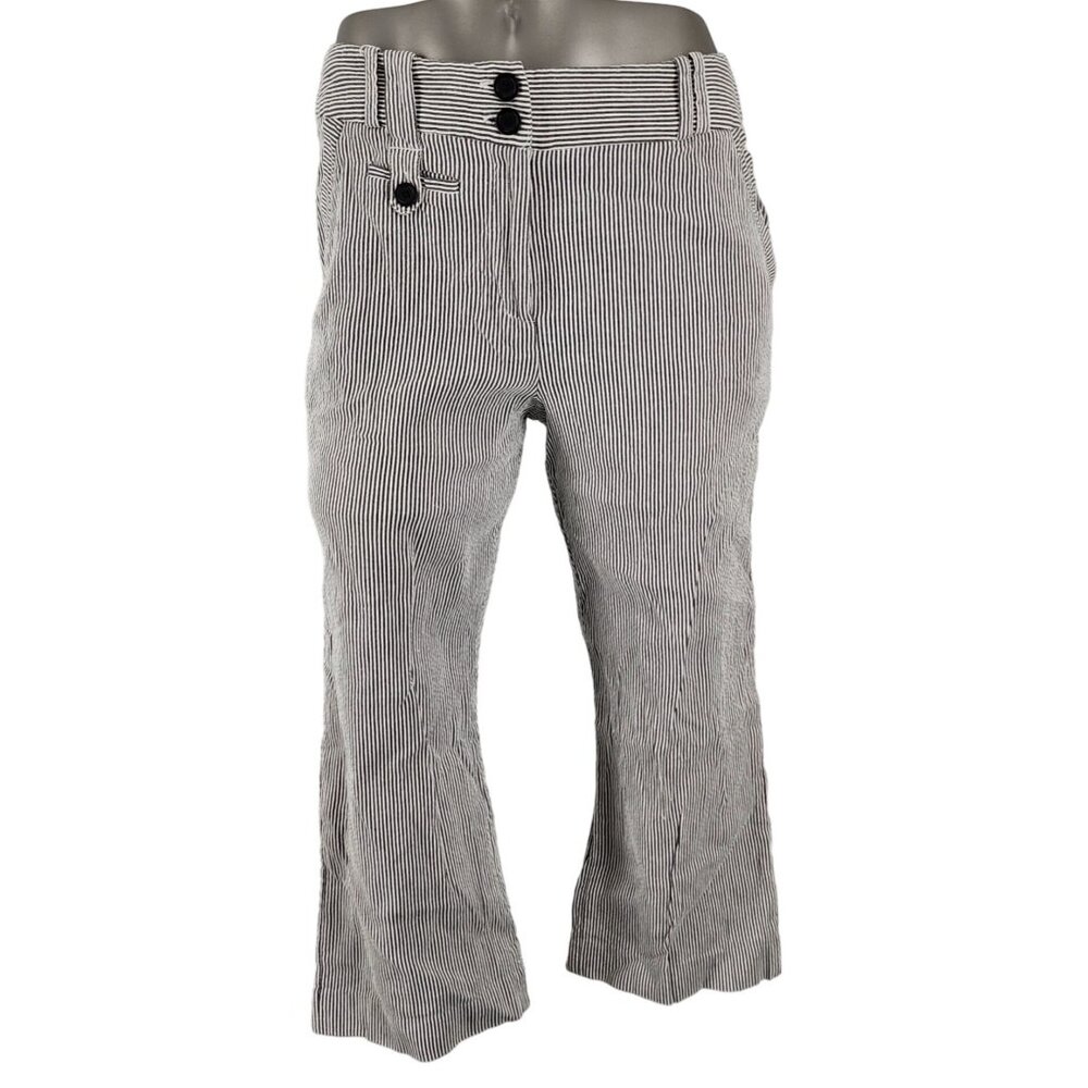 Women's Larry Levine Stretch Striped Cropped Capri Pants 8 Textured Black White